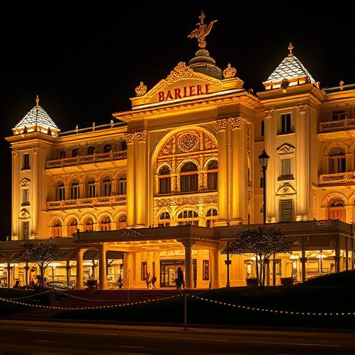 Le Casino Barri√®re de Deauville illumin√© la nuit, avec ses lumi√®res scintillantes et son architecture √©l√©gante.